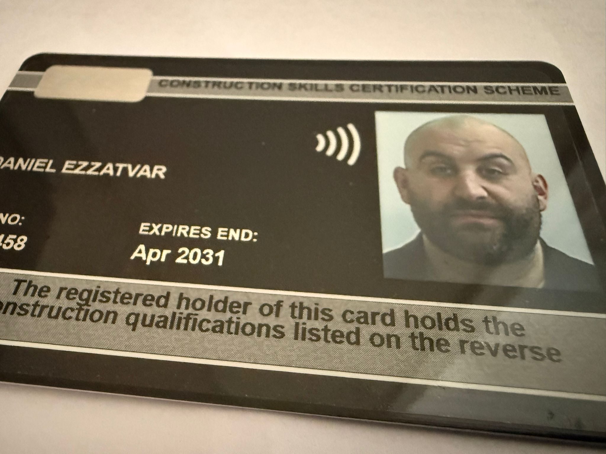 Black CSCS card for Dan